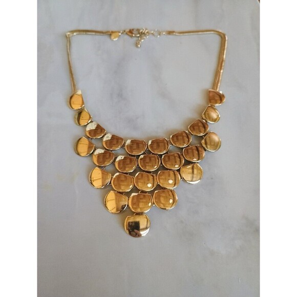 Express Gold Plated Multi Tier Bib Statement Necklace - Picture 4 of 8